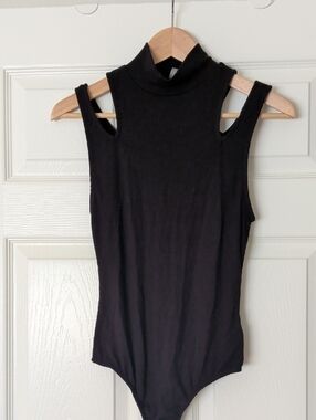 Free People Black Sleeveless Turtleneck Bodysuit